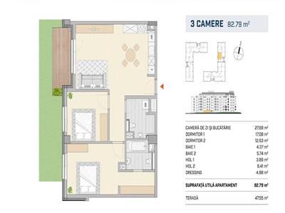 Vanzare apartament 3 camere in Ansamblu nou zona Semicentrala