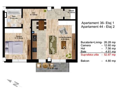 Vanzare apartament 2 camere, 53 mp, zona Centru, Cluj Napoca